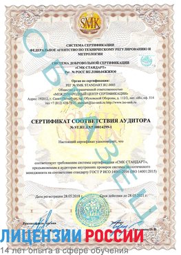 Образец сертификата соответствия аудитора №ST.RU.EXP.00014299-1 Миасс Сертификат ISO 14001